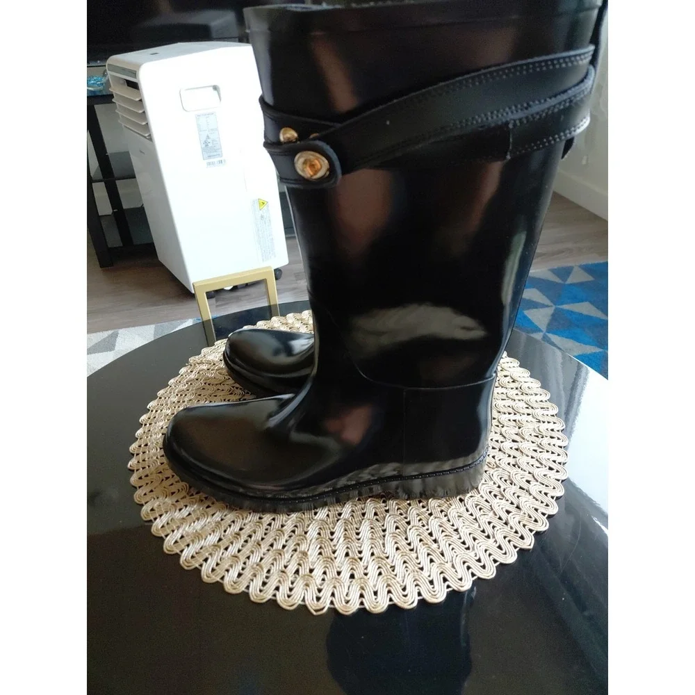 Coach Tara Tall Black Gloss Rubber Rain Boots Size 8 /38